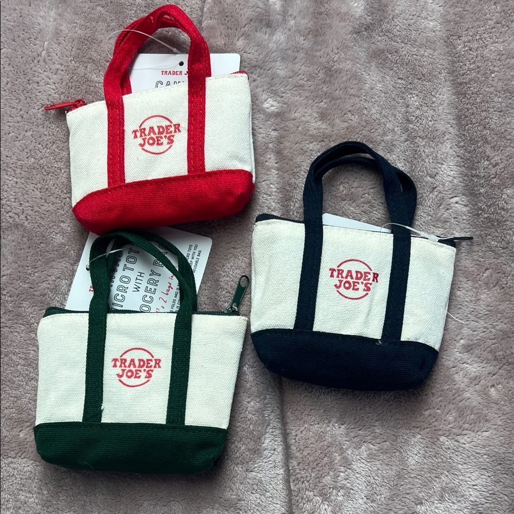 Trader Joe's Mini Canvas Tote Coin Pouch - Red, Green, Navy